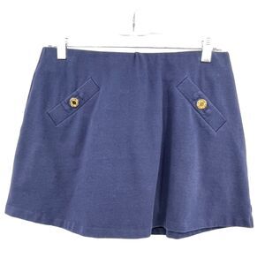 Lilly Puliltzer Navy Madison‎ Stretch Skort Gold Buttons Preppy Med